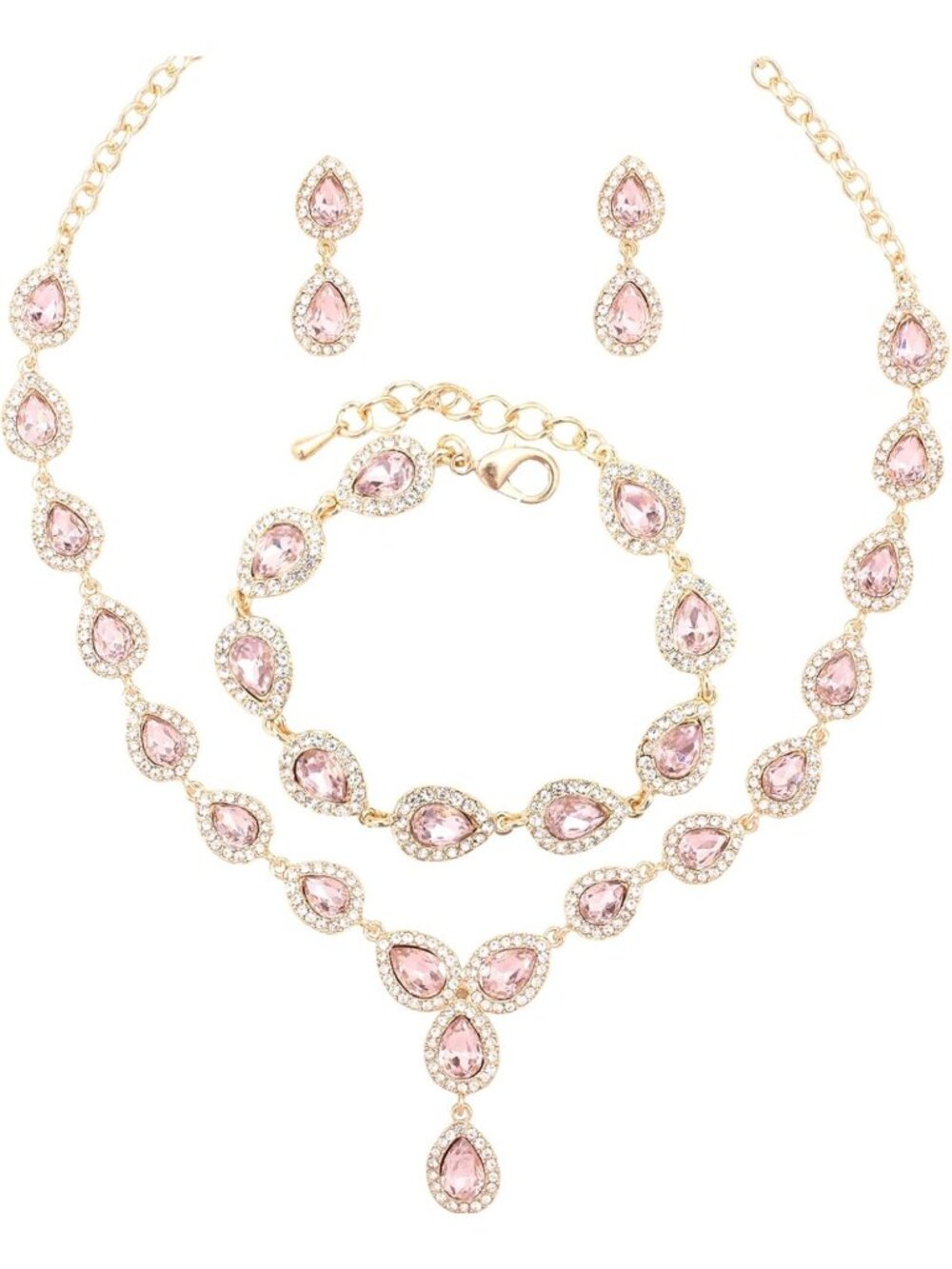 Elegant Austrian Crystal Jewelry Set: Rhinestone Necklace, Dangle Earrings